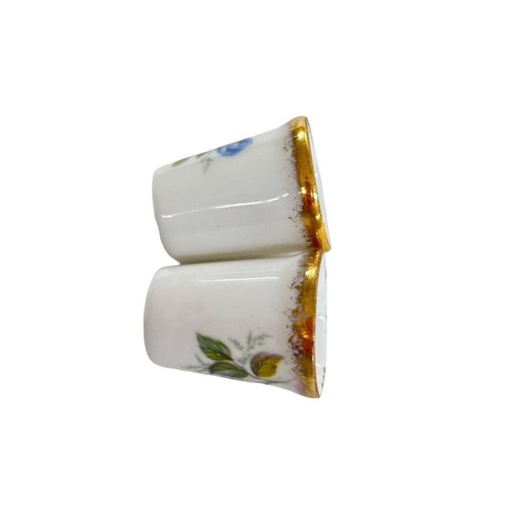 Royal Crown Porcelain Decorative Thimbles Set of 2 Blue Rose Gold Trim - Picture 6 of 8